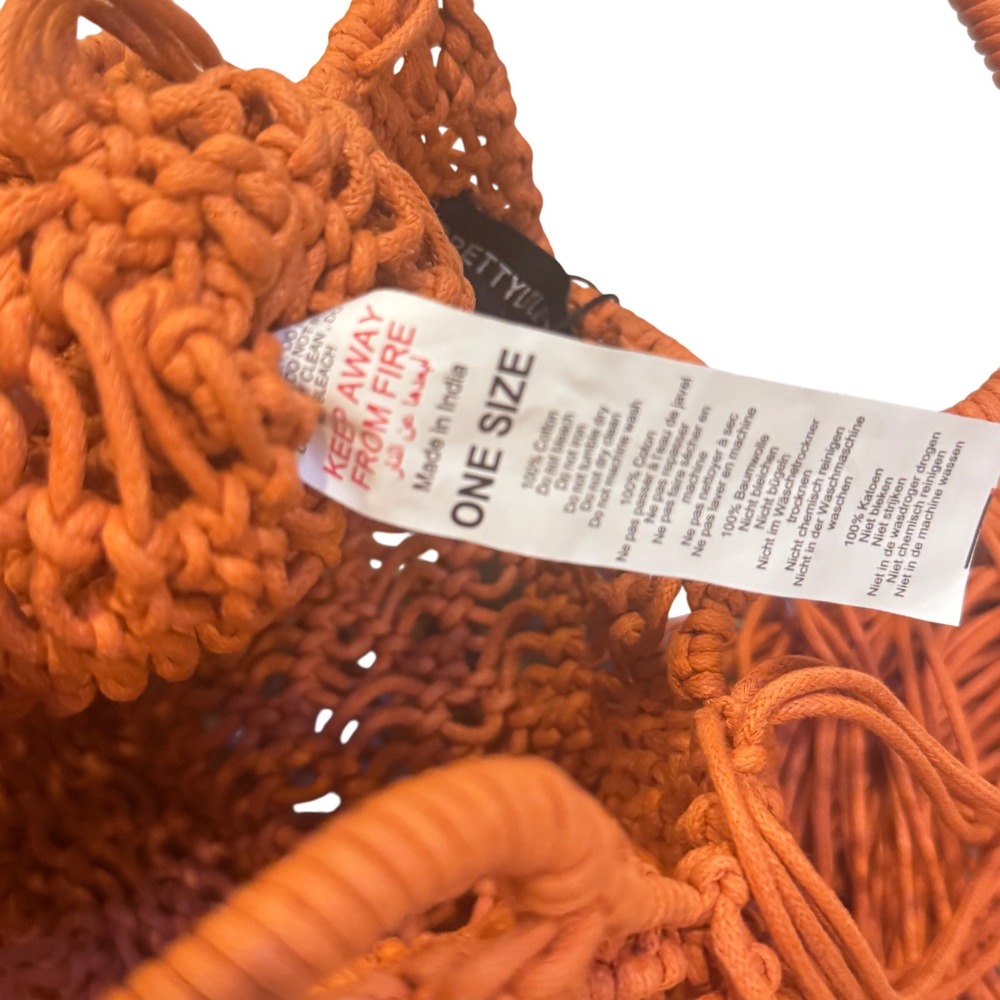 PrettyLittleThing Orange Macrame Fringe‎ Tote Bag NWT - Picture 4 of 8